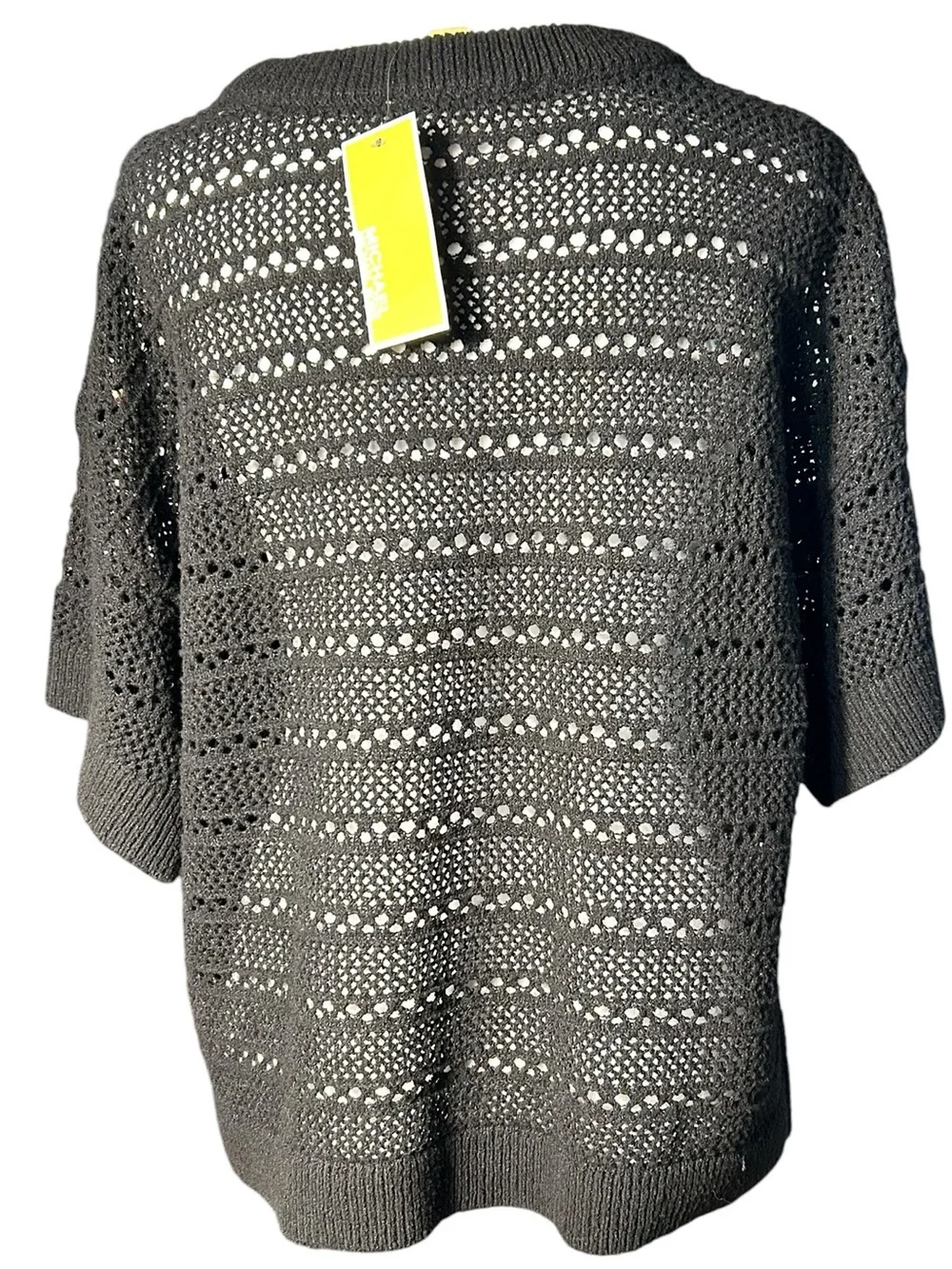 NWT Michael Kors Short-Sleeve Open-Knit Eyelet Sweater Black L